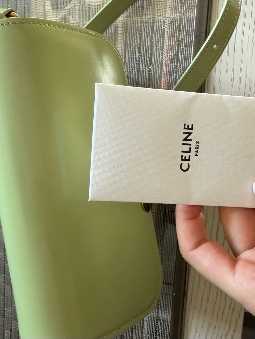 Celine Lime Green Leather Triomphe Crossbody with Gold Hardware - Picture 4 of 4
